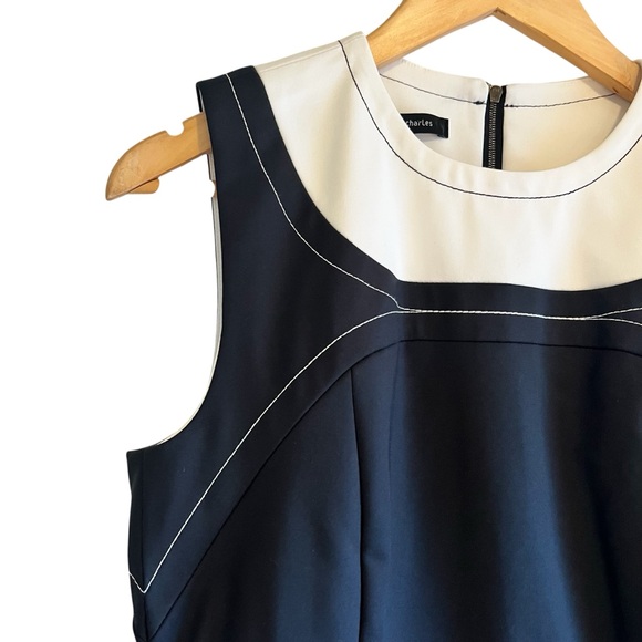 Judith & Charles navy & white sheath dress knee length Sz 8 excellent condition - Picture 5 of 13